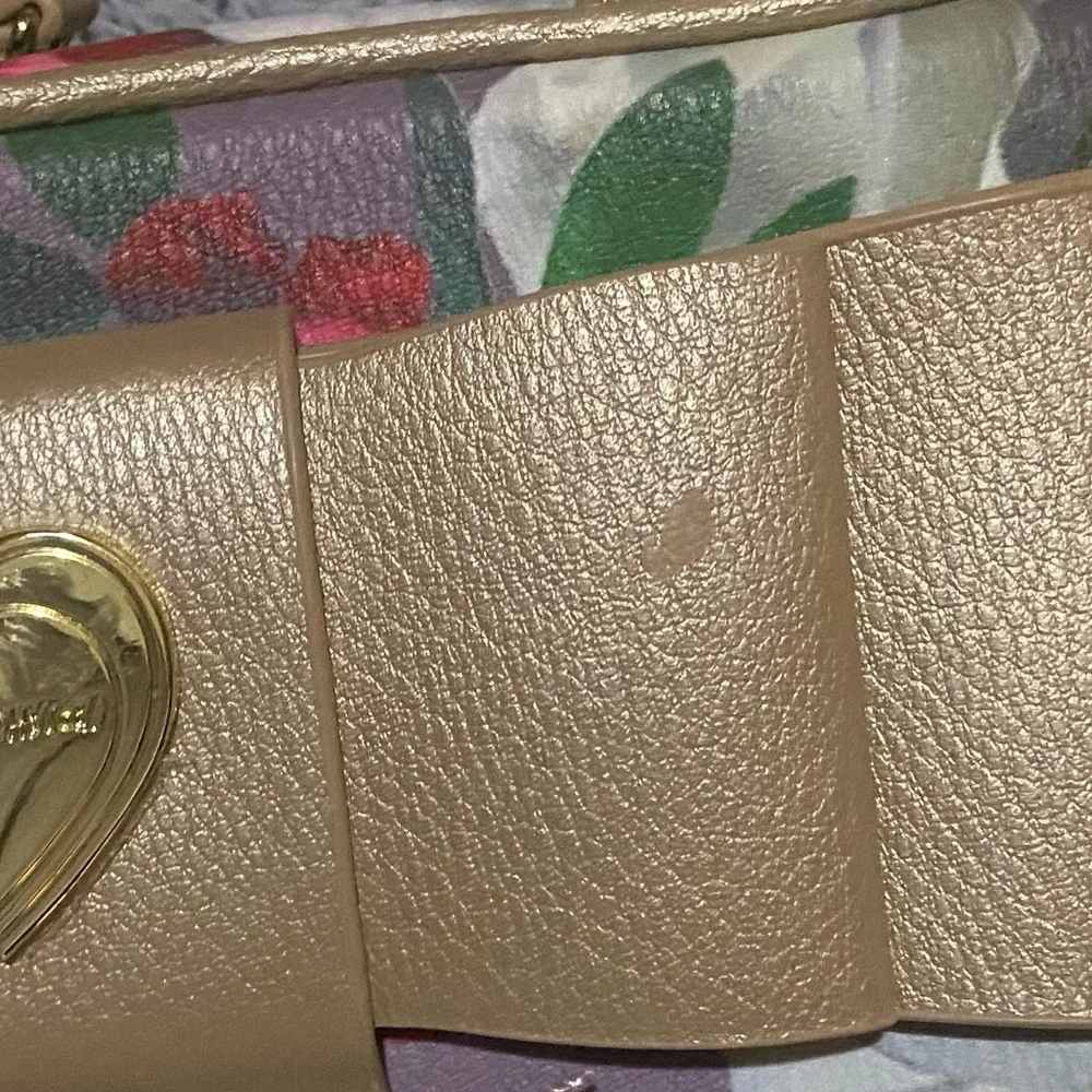 Gold and Red Cosmetic Bag with Floral Design
